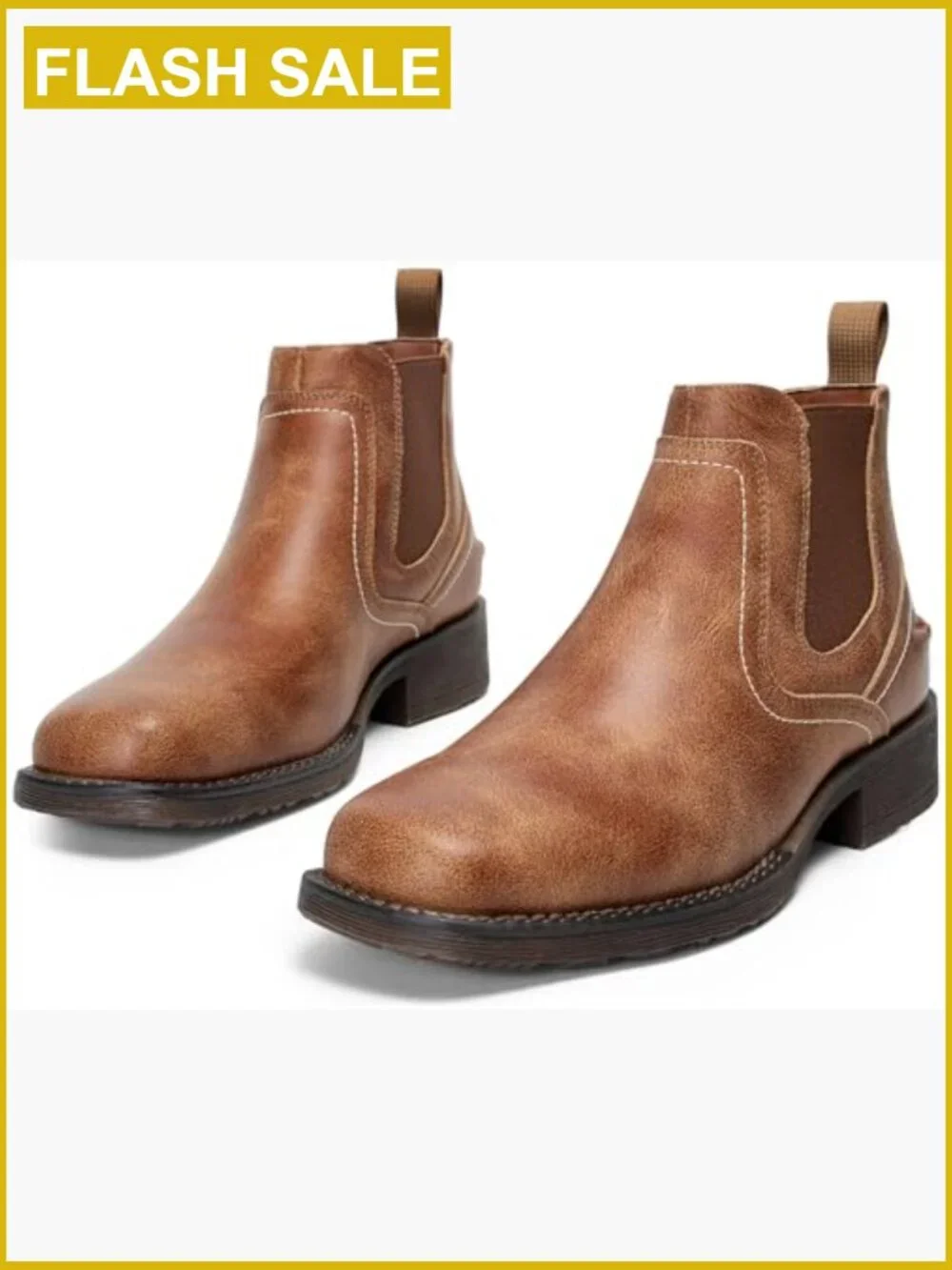 Men's Square Toe Chelsea Boots - Slip On Ankle Boots with Rubber Sole